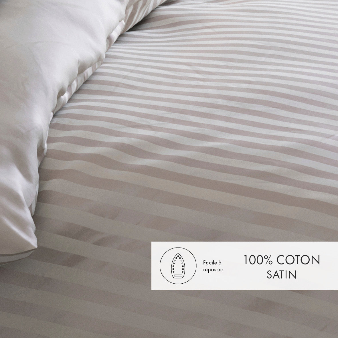 Duvet cover + pillowcase(s) cotton satin dobby stripe woven - Taupe