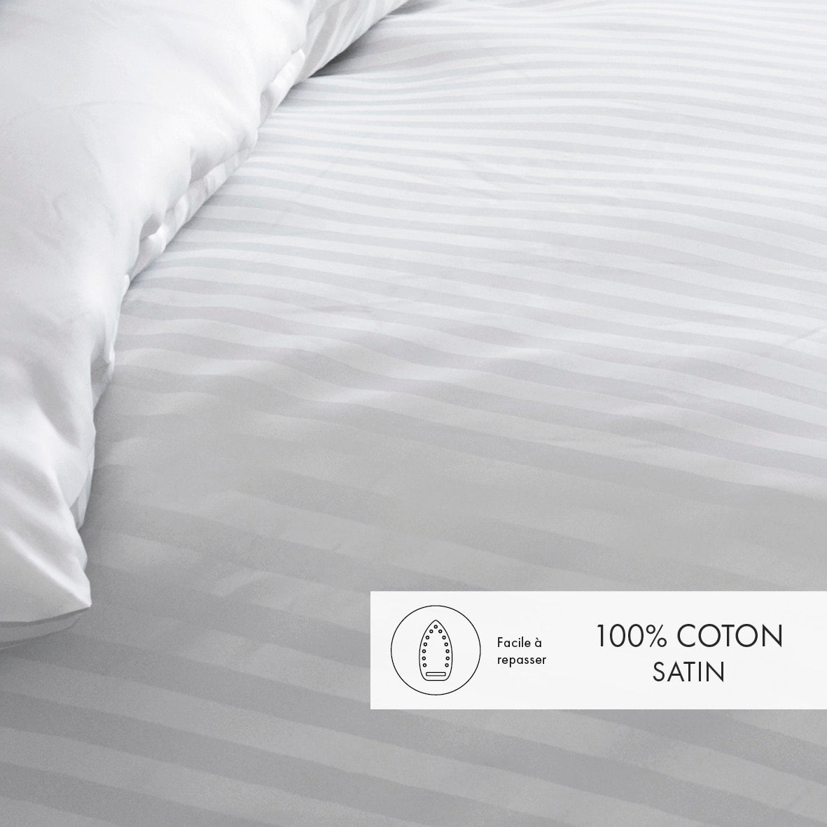 Duvet cover + pillowcase(s) cotton satin dobby stripe woven - White