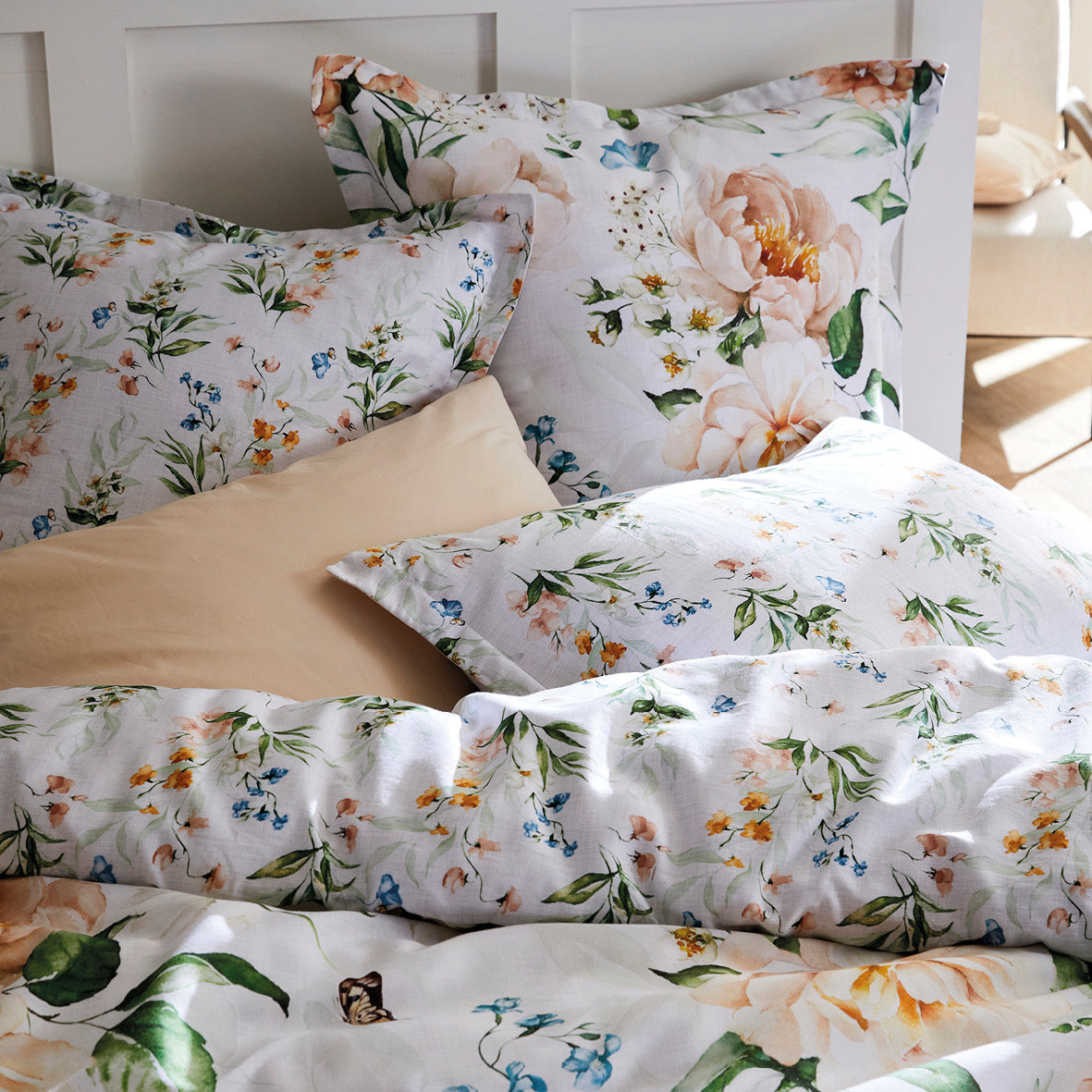 Duvet cover + pillowcase(s) cotton satin - Jardin de Fleurs White
