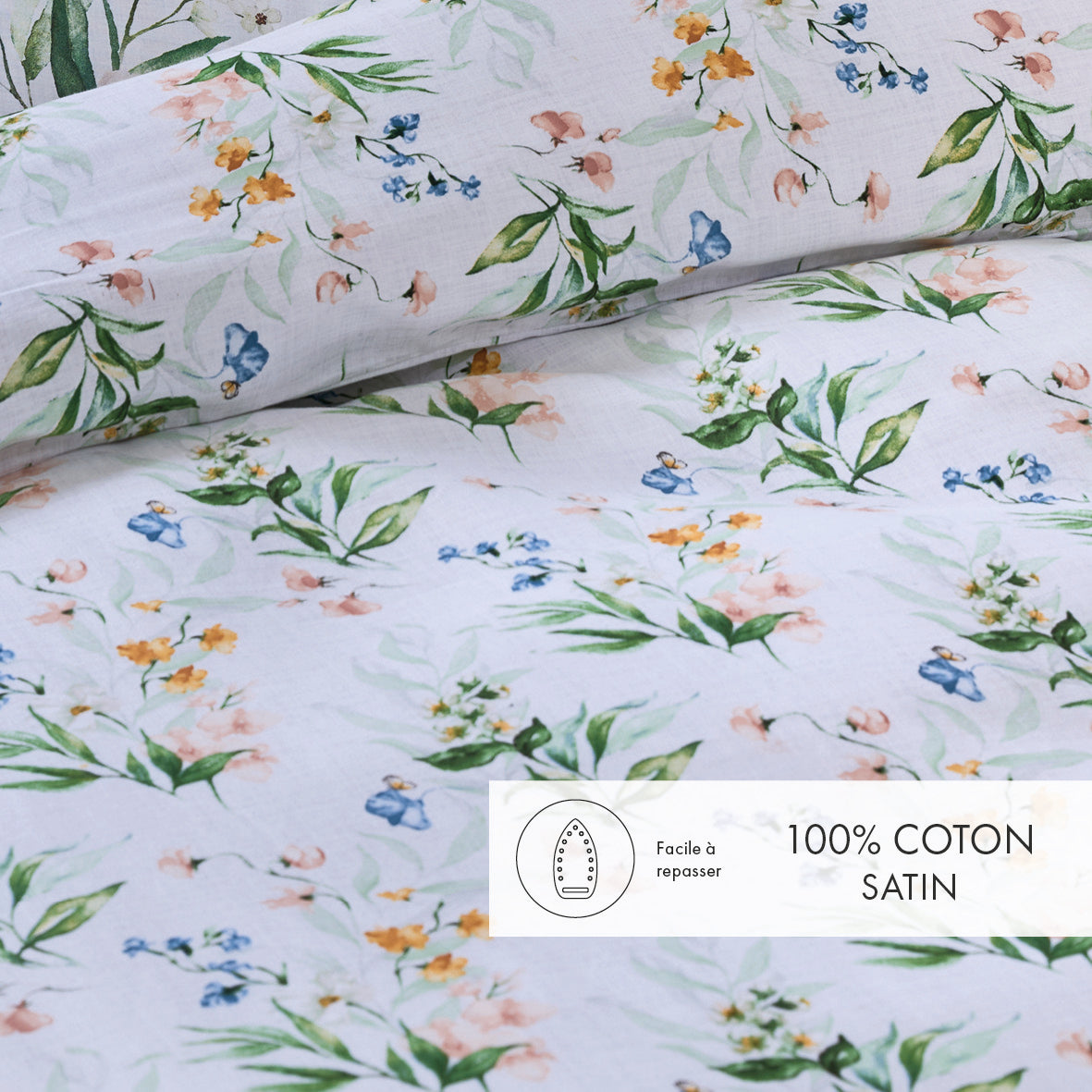 Duvet cover + pillowcase(s) cotton satin - Belle de Nuit White
