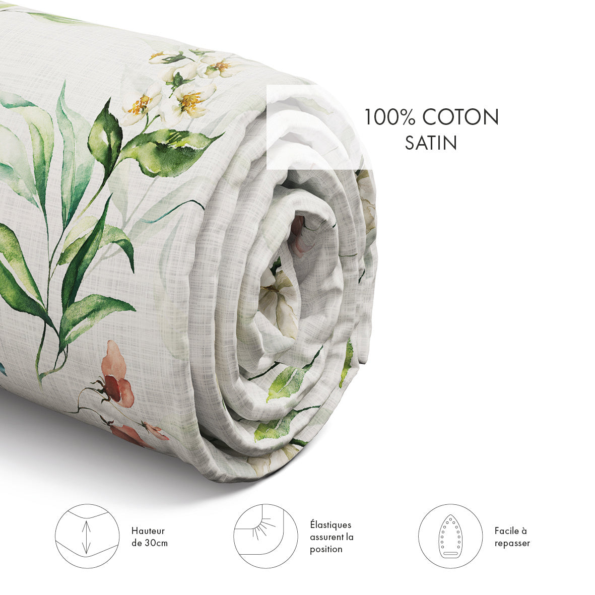 Fitted sheet cotton satin - Belle de Nuit White