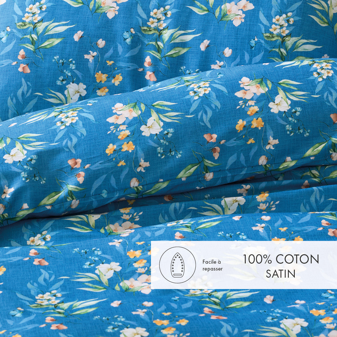 Duvet cover + pillowcase(s) cotton satin - Belle de Nuit Blue
