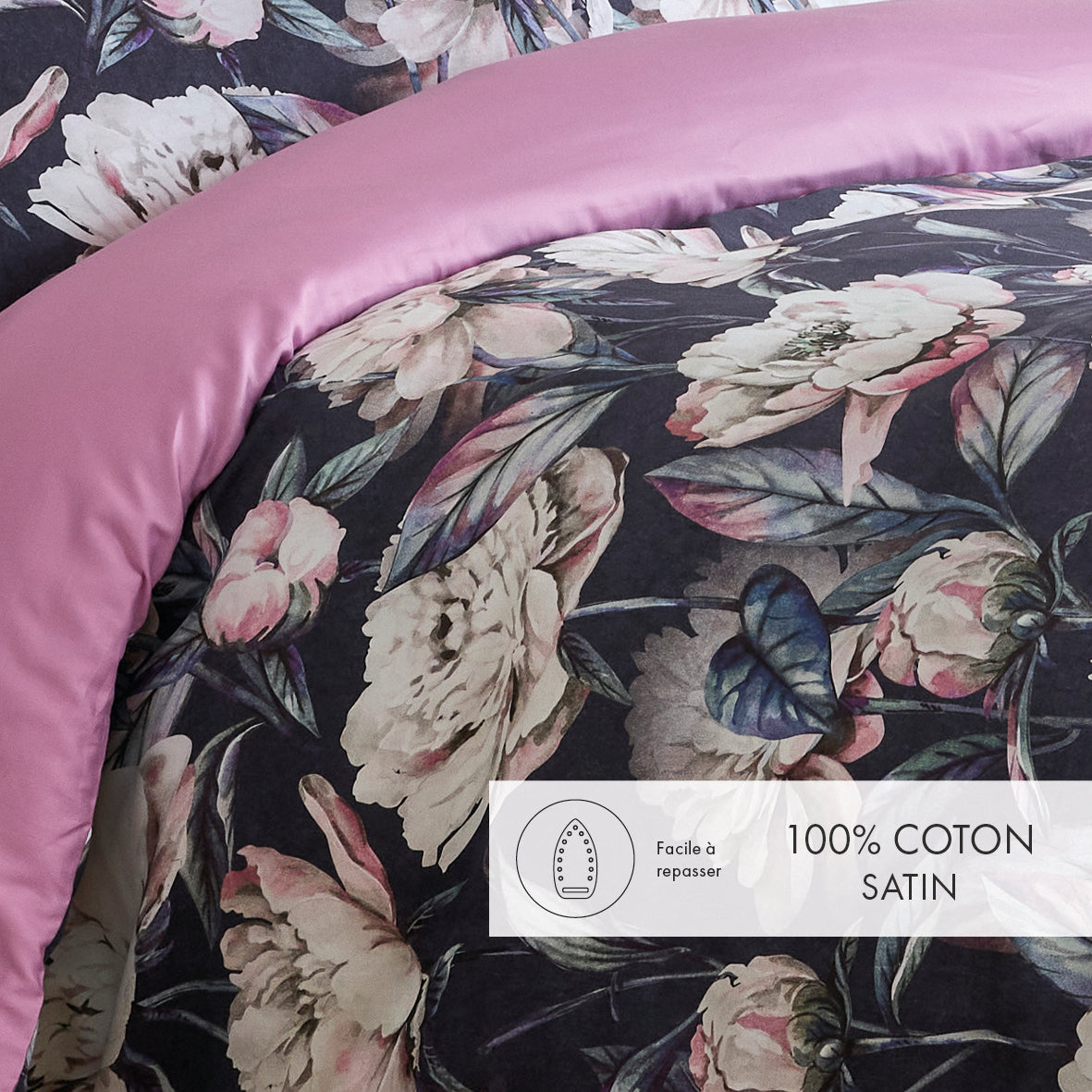 Duvet cover + pillowcase(s) cotton satin - Peonia Pink