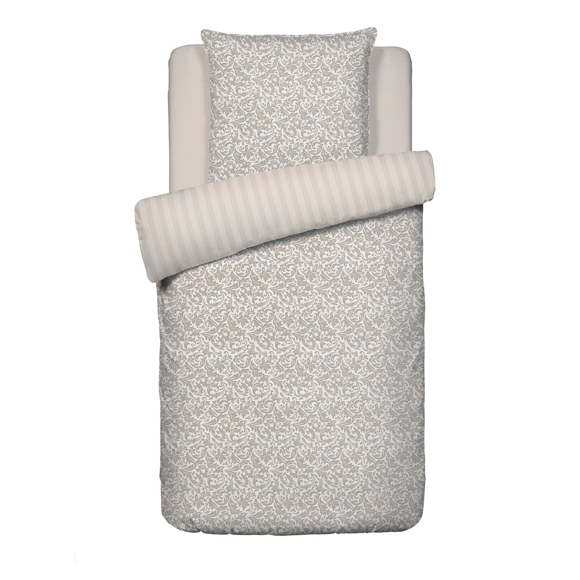 Duvet cover + pillowcase(s) cotton satin - Damask Floralia Taupe