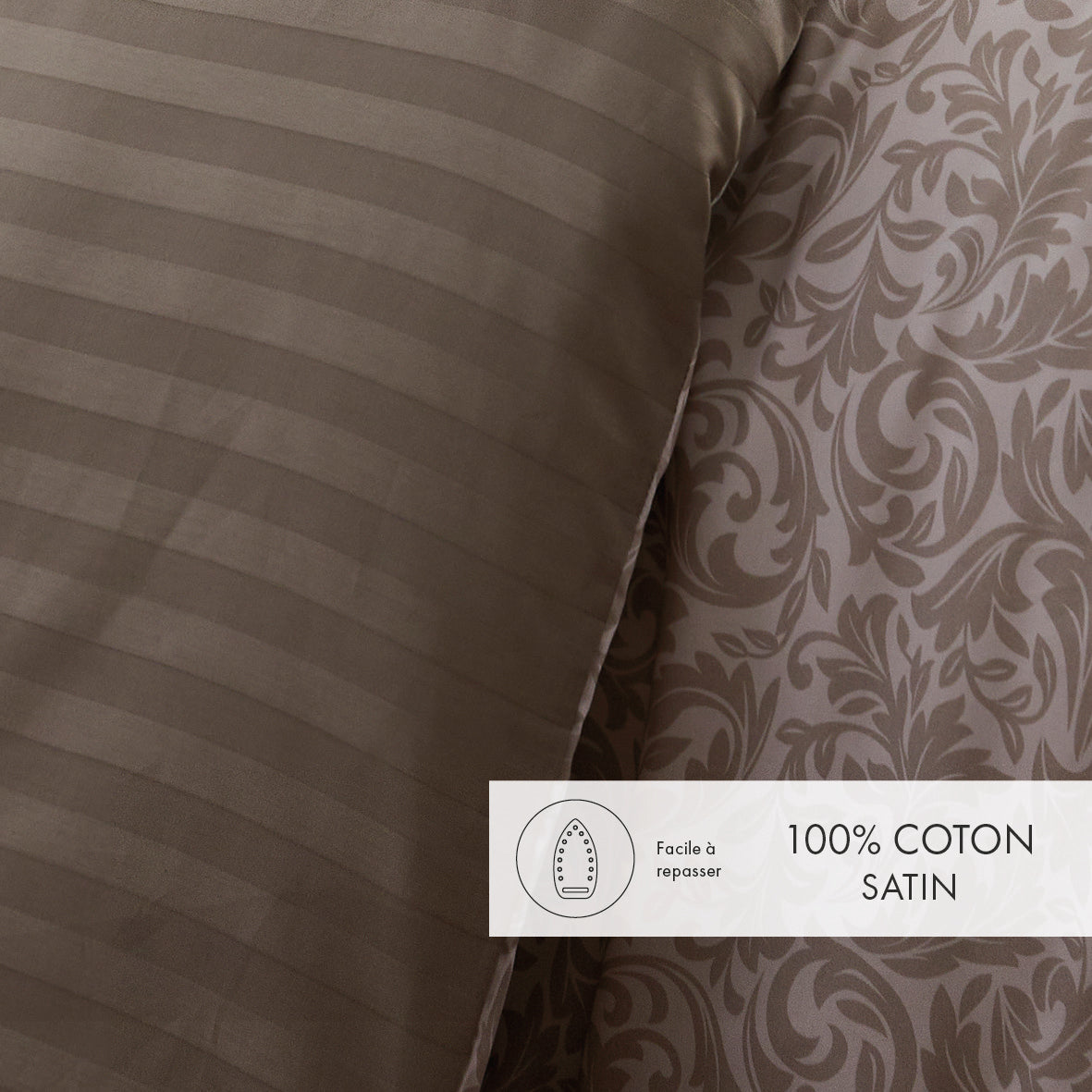 Duvet cover + pillowcase(s) cotton satin - Damask Floralia Taupe