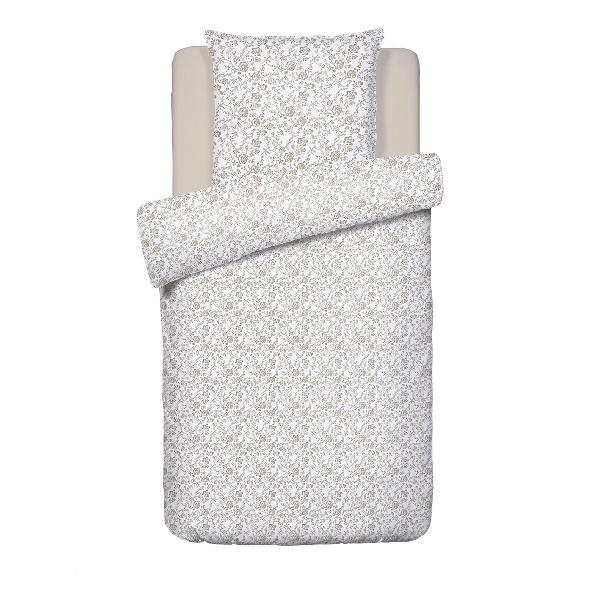 Duvet cover + pillowcase(s) cotton satin - Parterre de Roses white/taupe