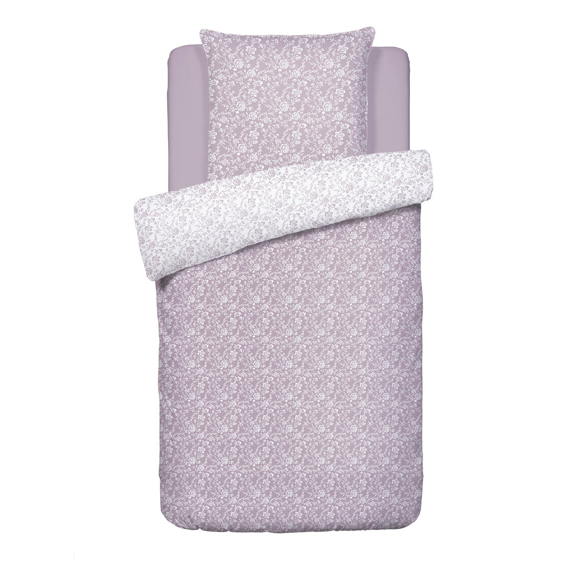Duvet cover + pillowcase(s) cotton satin - Parterre de Roses lavender