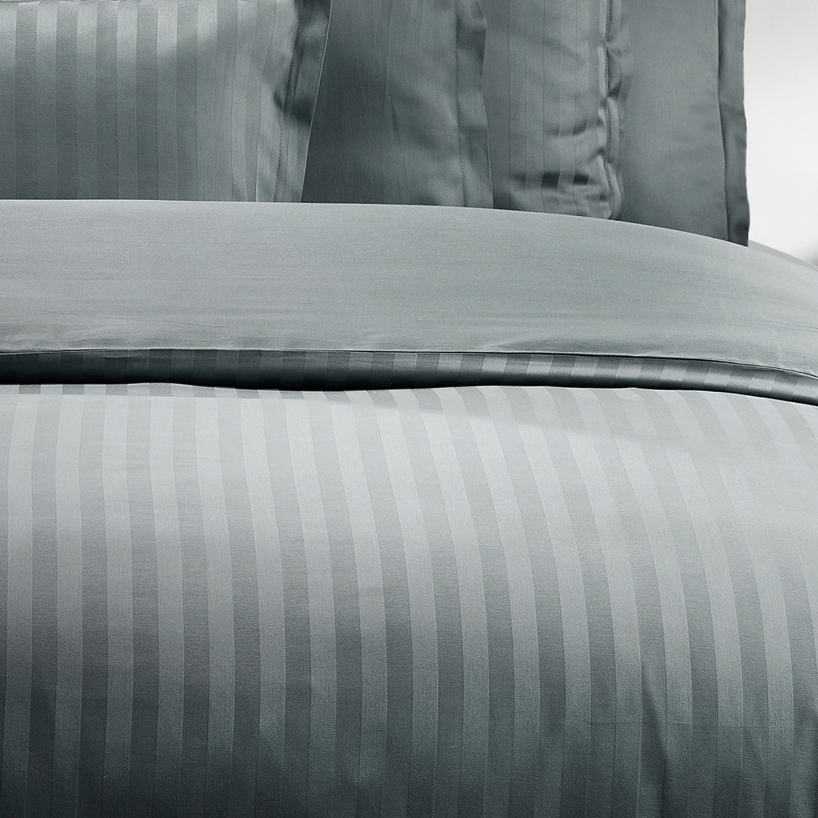 Duvet cover + pillowcase(s) cotton satin dobby stripe woven - Dark grey