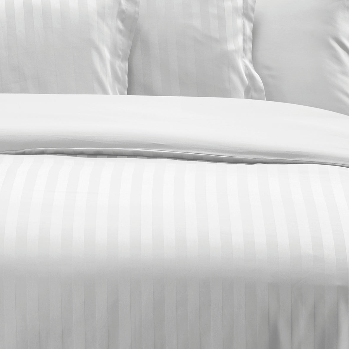 Duvet cover + pillowcase(s) cotton satin dobby stripe woven - White