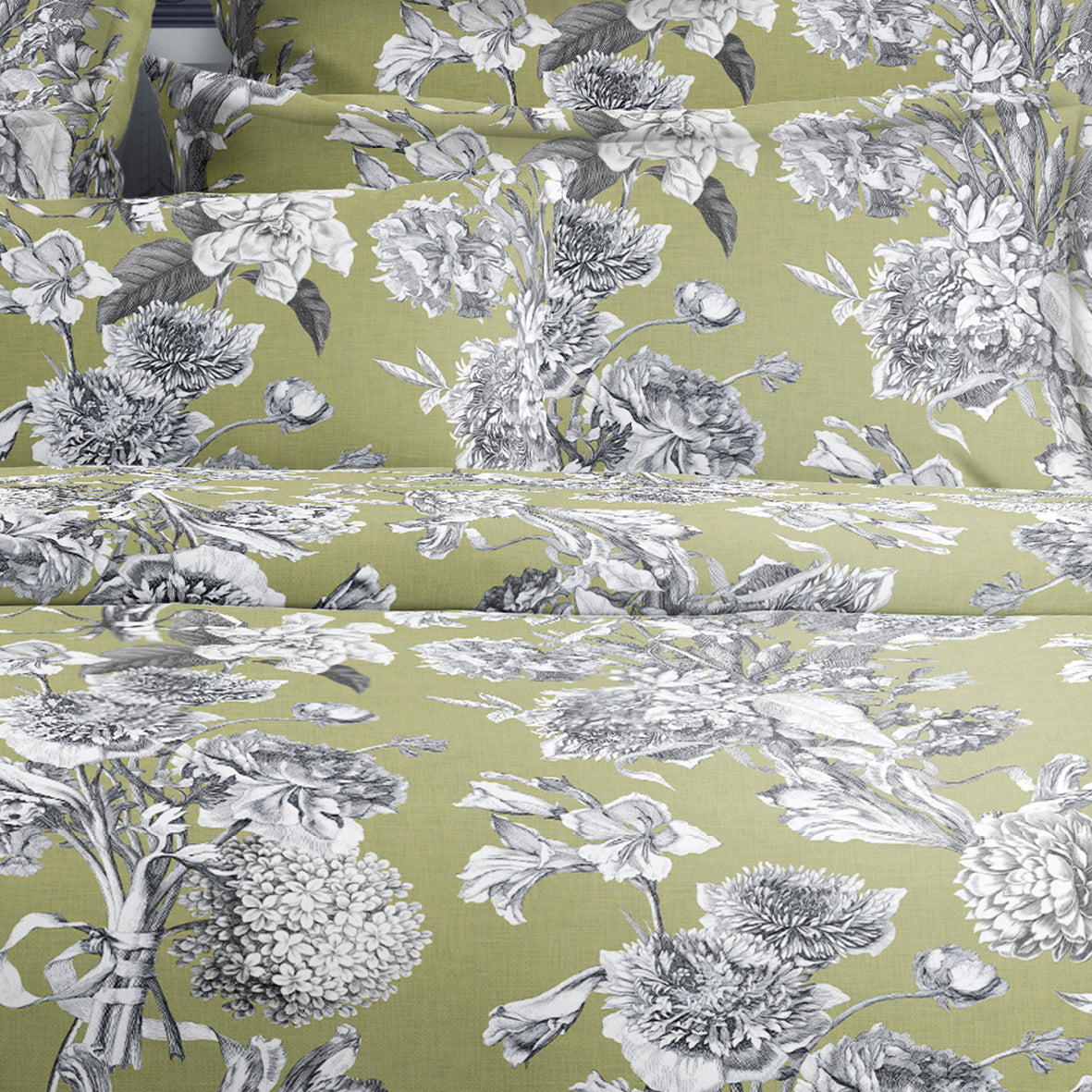 Duvet cover + pillowcase(s) cotton satin - Jardin Botanique Green