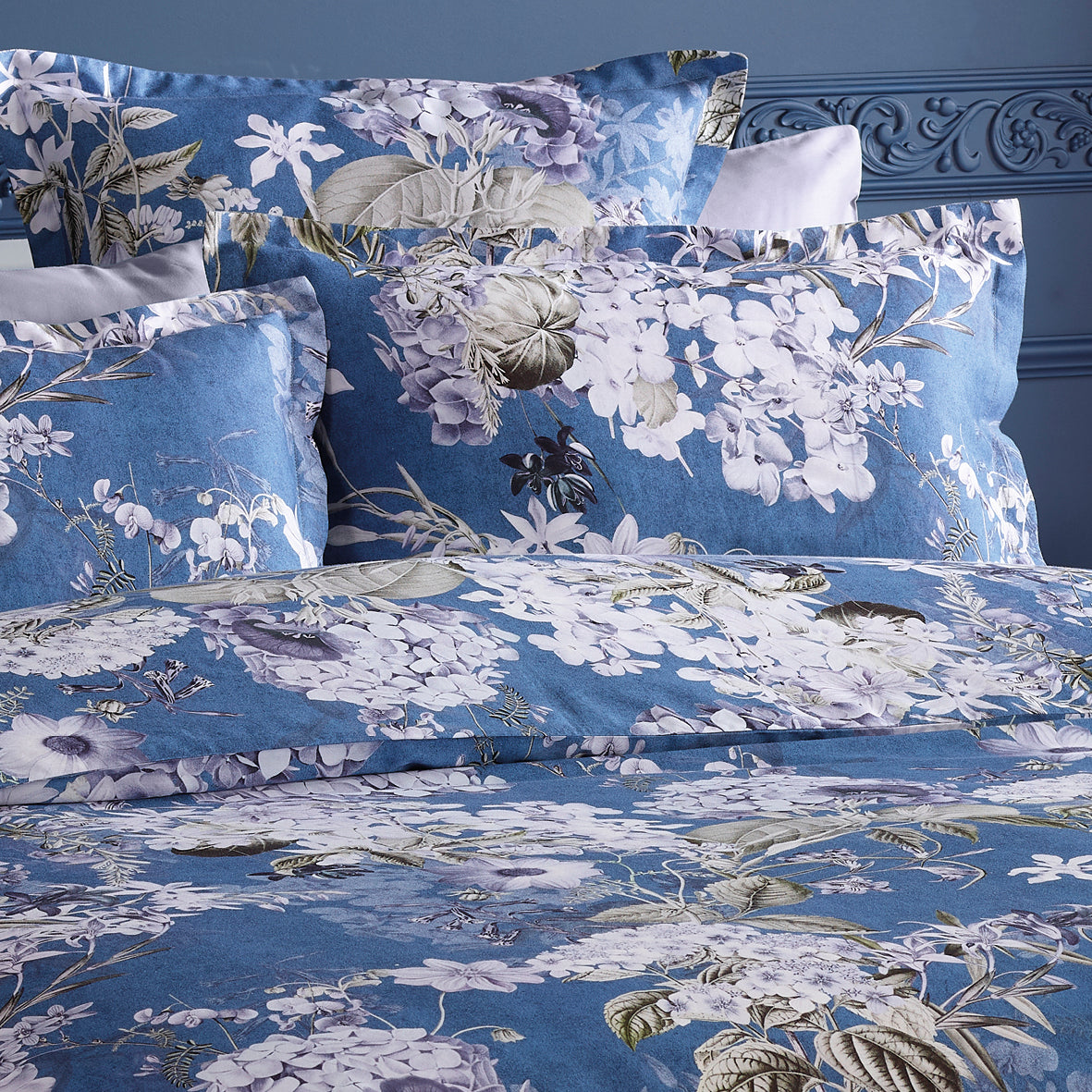 Duvet cover + pillowcase(s) cotton satin - Hortensia Blue