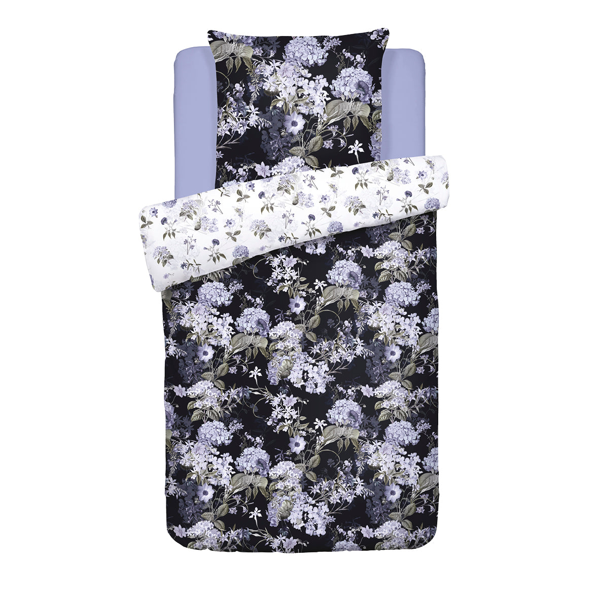 Duvet cover + pillowcase(s) cotton satin - Hortensia Dark Blue