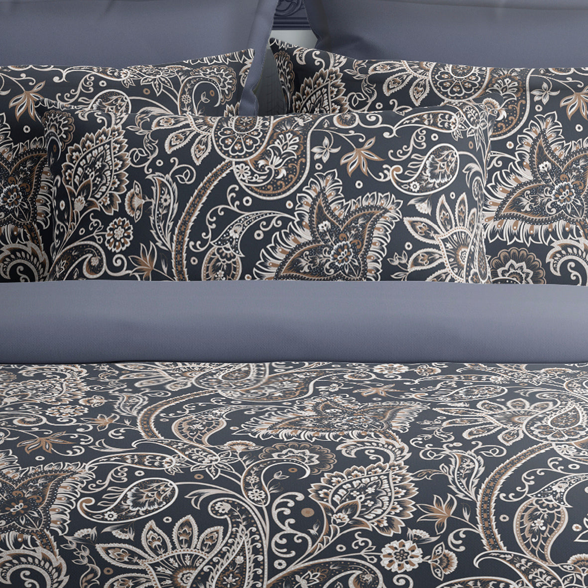 Duvet cover + pillowcase(s) cotton satin - Indienne Grey / Taupe
