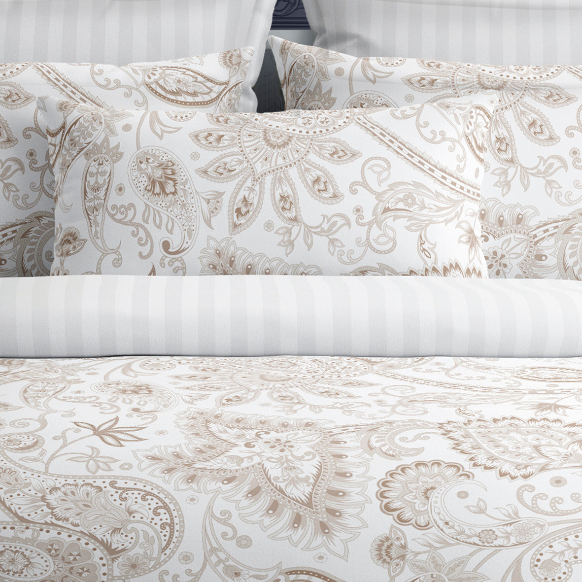 Duvet cover + pillowcase(s) cotton satin - Indienne Taupe