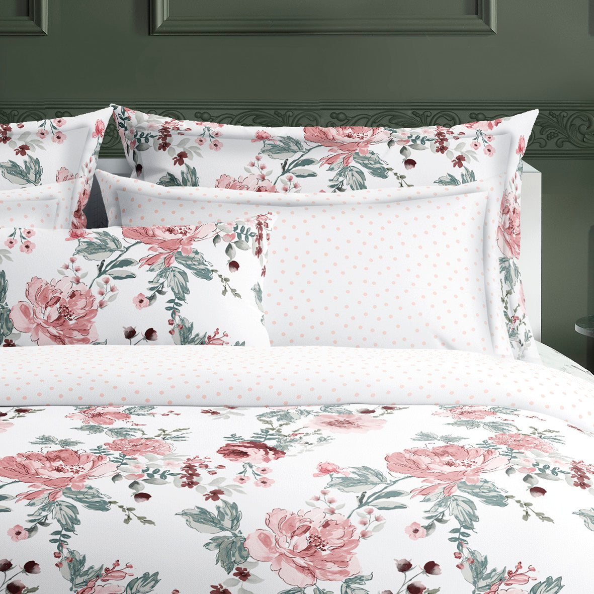 Duvet cover + pillowcase(s) cotton satin - Peony white