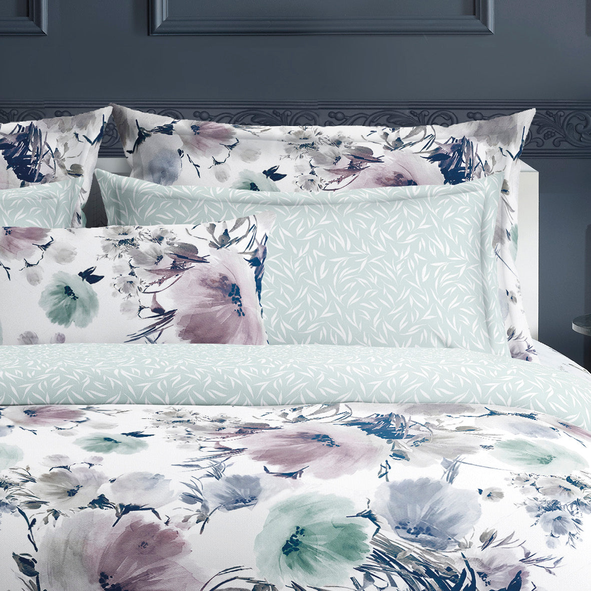 Duvet cover + pillowcase(s) cotton satin - Erodium white