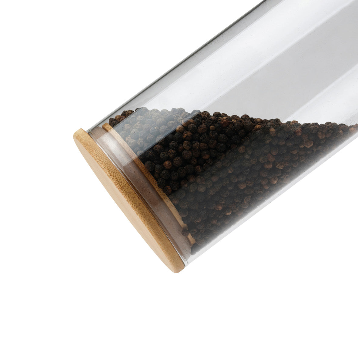 Set of 2 round glass canisters with bamboo lid large - transparent