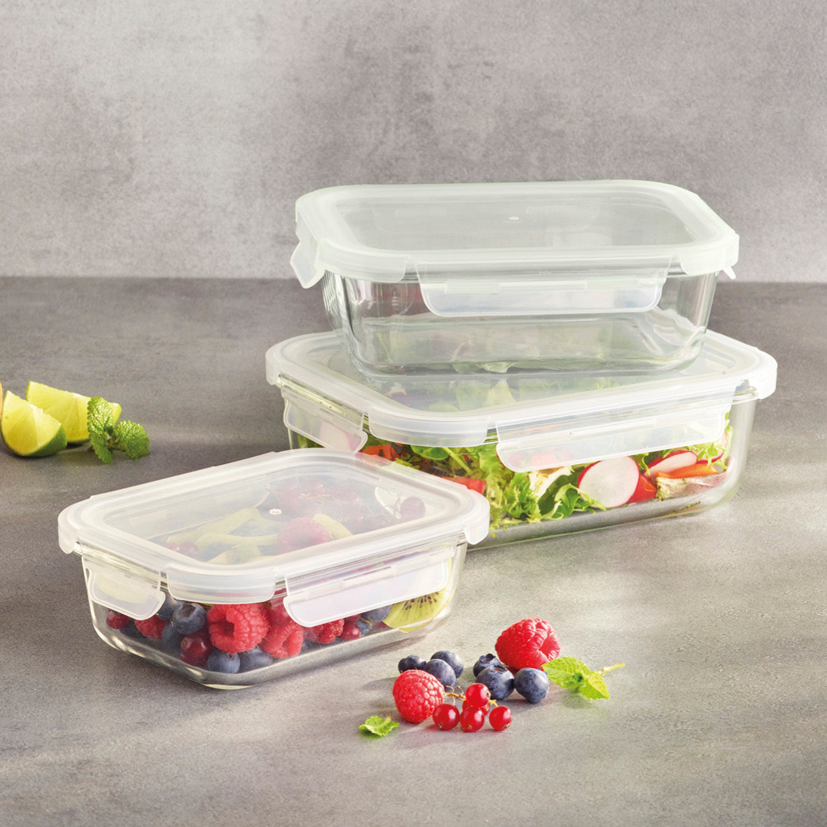 Set of 3 food cans in glass with hermetic lids - 0.6l + 1l + 1.5L