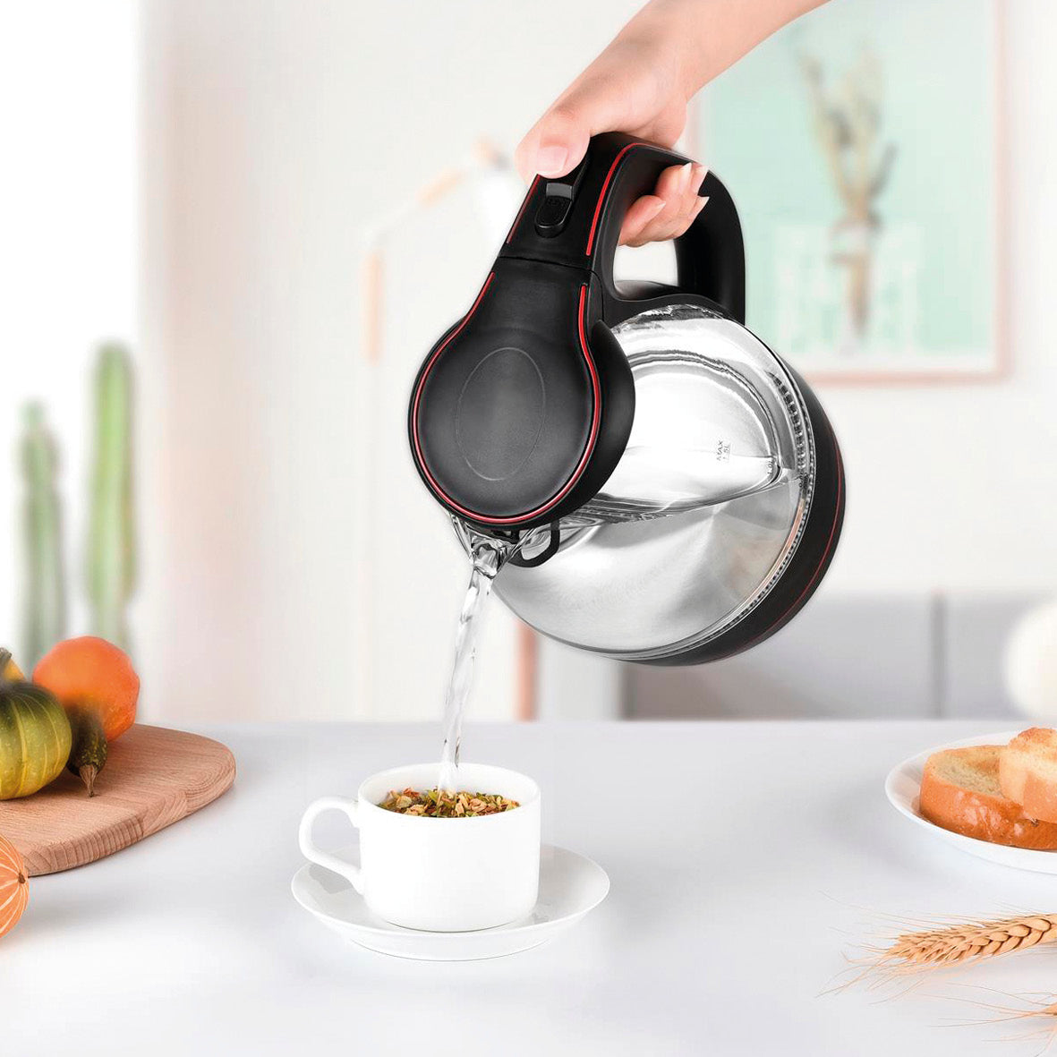 Glass kettle with anti-limestone glass 1,5L - Black / Grey