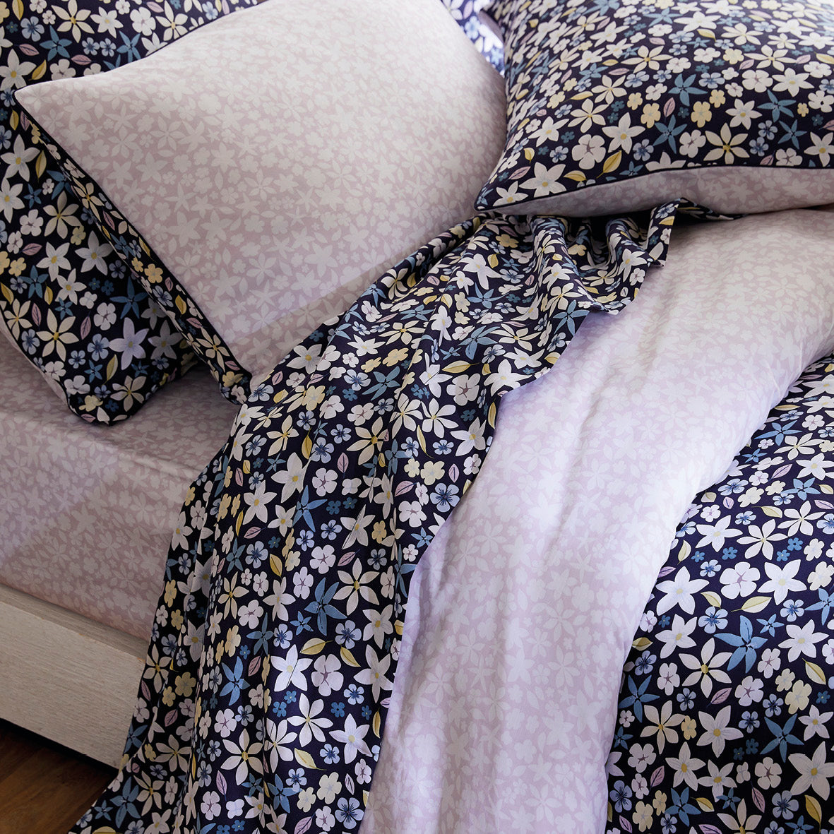 Duvet cover + pillowcase(s) cotton satin - Etoile de Printemps Blue