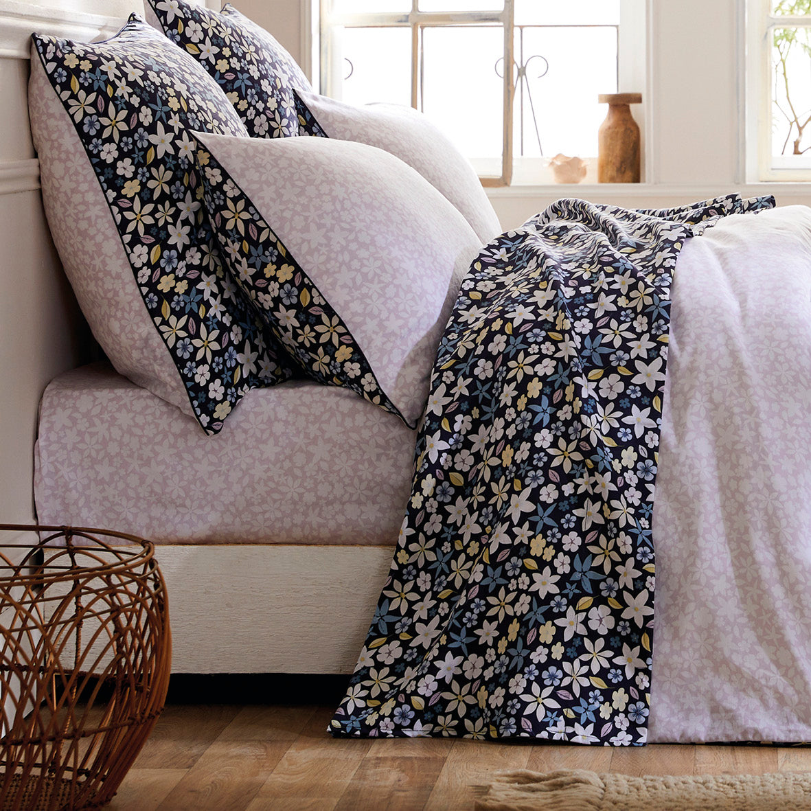 Fitted sheet cotton satin - Etoile de Printemps Purple