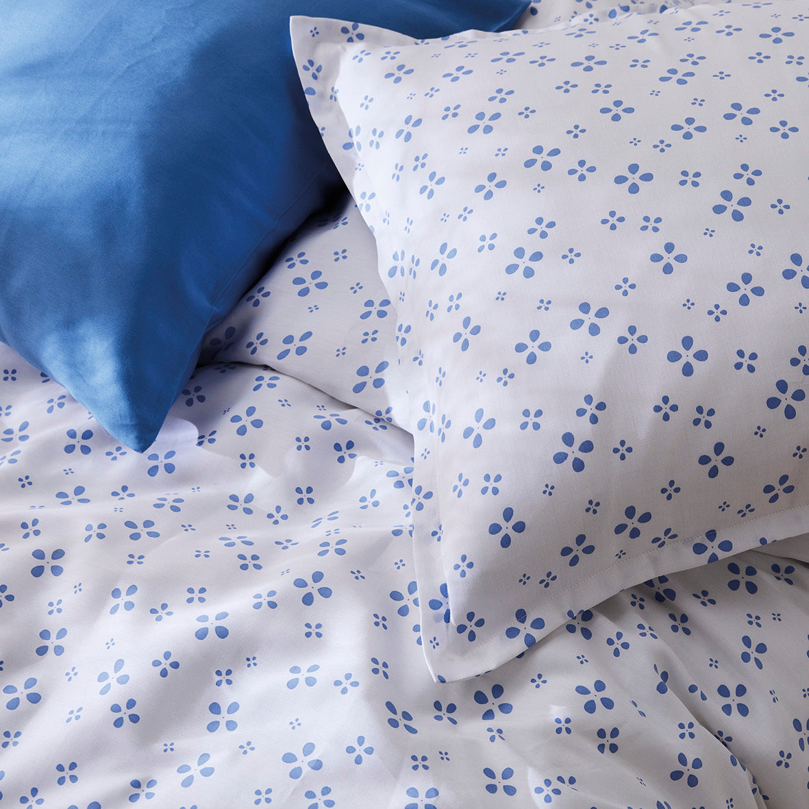 Duvet cover + pillowcase baby cotton satin - Mirabelle White/blue