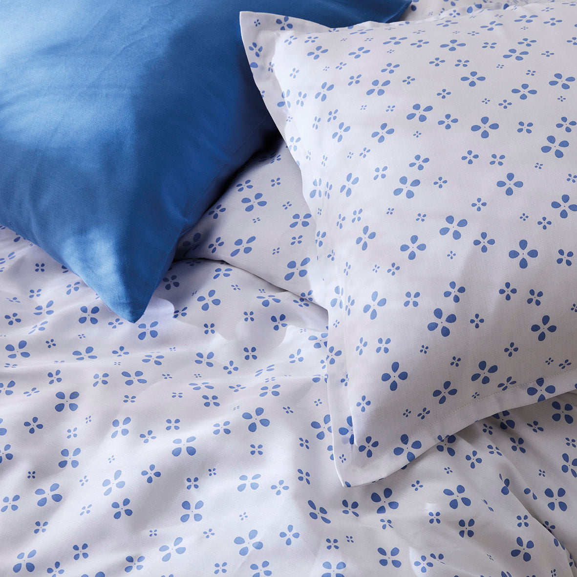 Fitted sheet cotton satin - Mirabelle White/blue