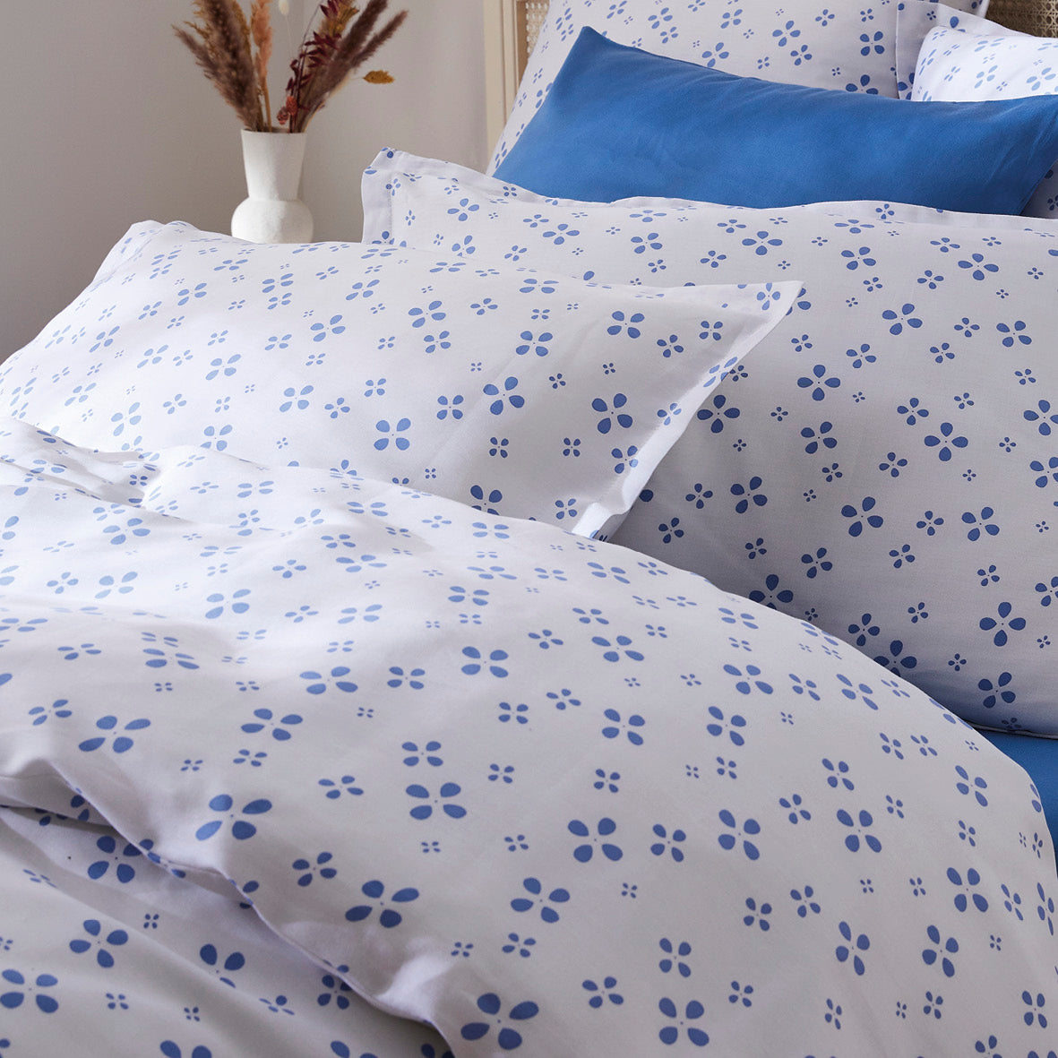 Flat sheet baby cotton satin - Mirabelle White/blue