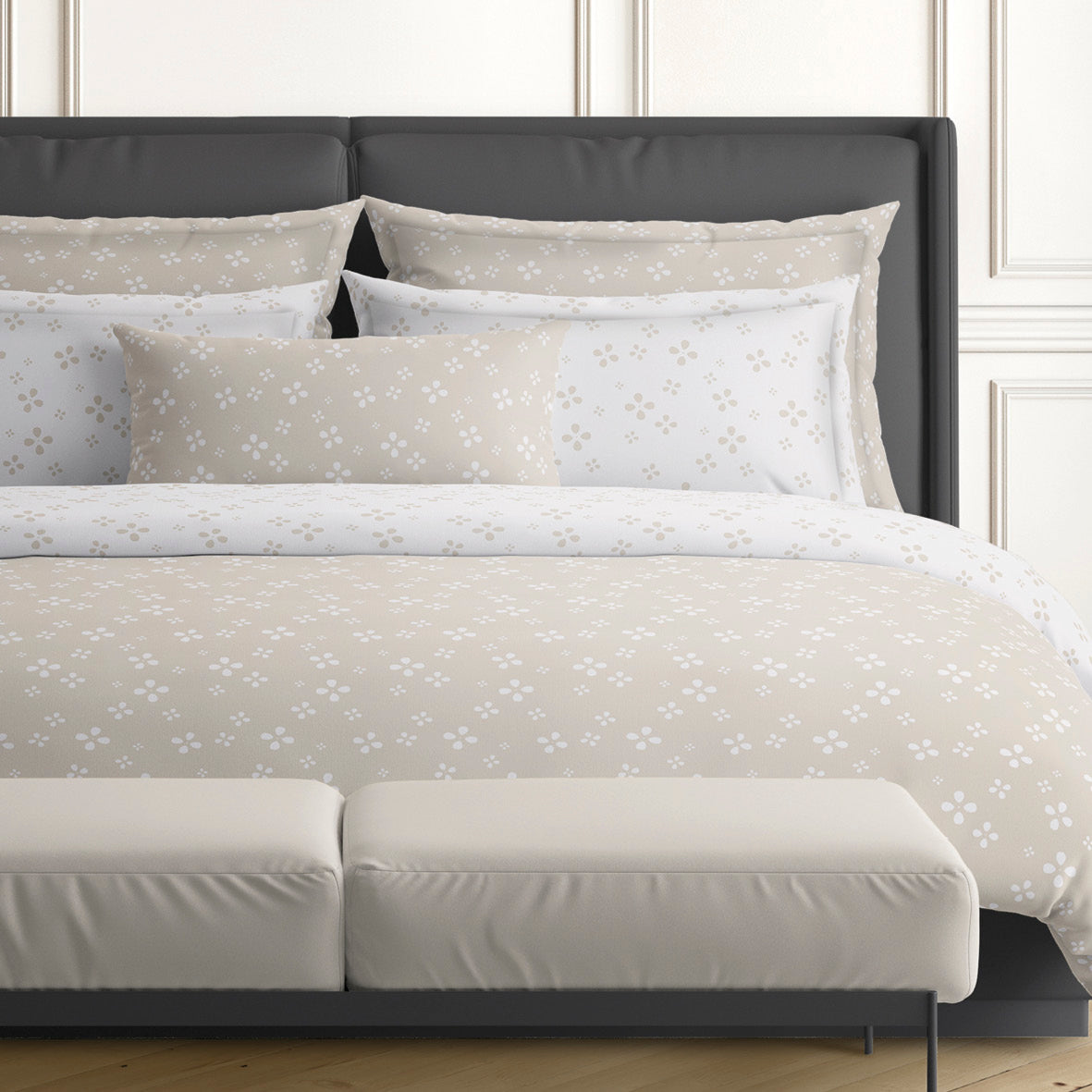 Fitted sheet cotton satin - Mirabelle White/taupe