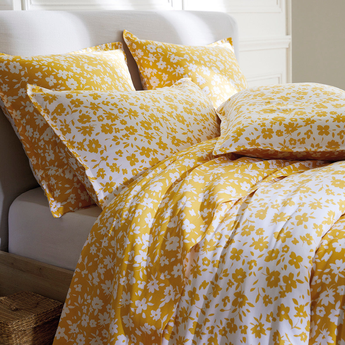 Flat sheet cotton satin - Les Yeux de Suzanne Yellow