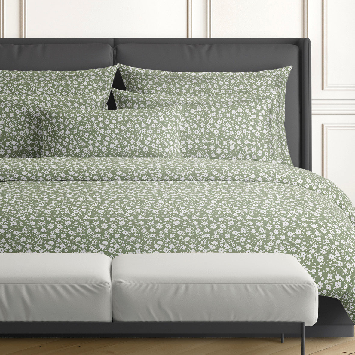 Duvet cover + pillowcase(s) cotton satin - Les Yeux de Suzanne Green