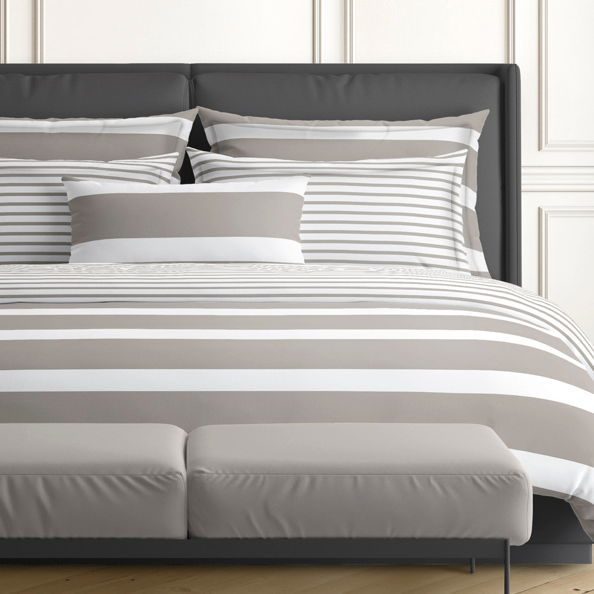 Duvet cover + pillowcase(s) cotton satin - Marinière Taupe