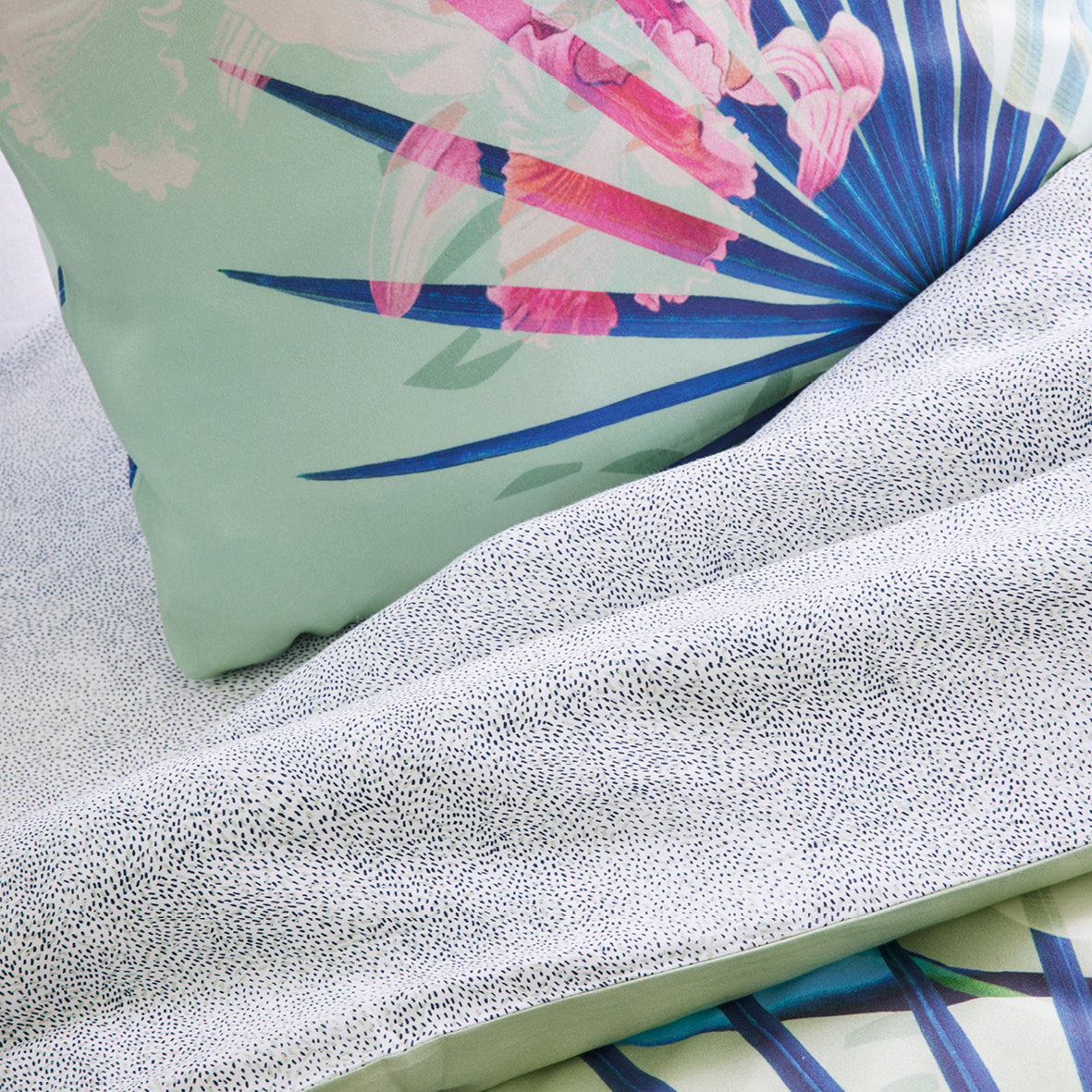 Duvet cover + pillowcase(s) cotton satin - Multico green Paradiso