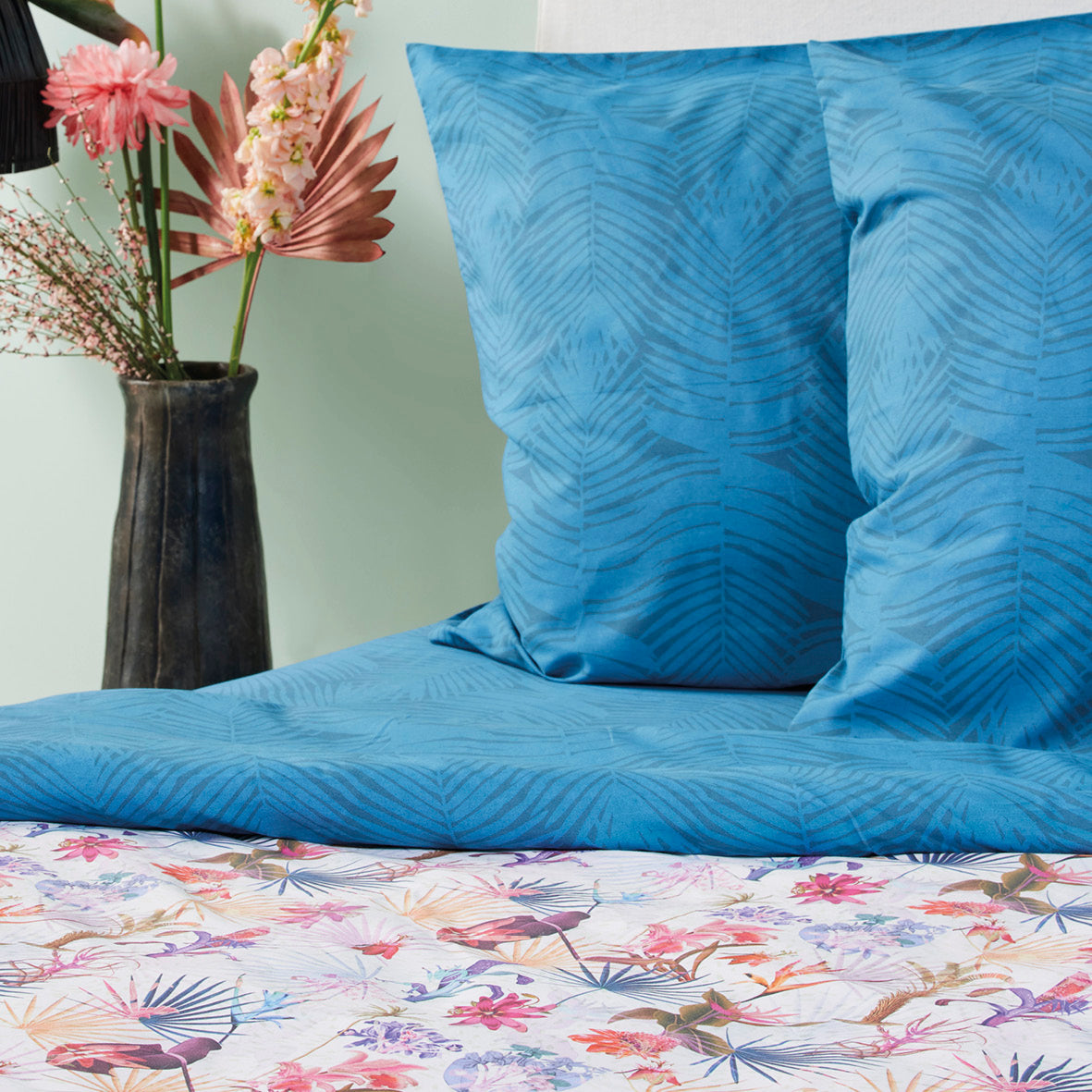 Fitted sheet cotton satin - Illusion petrol