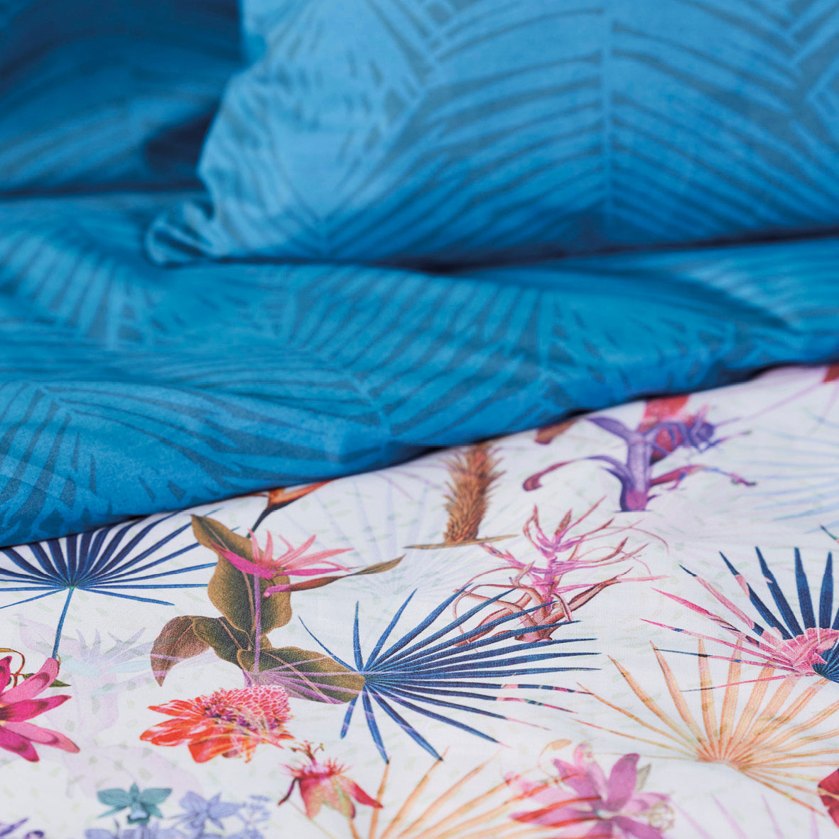 Set of 2 pillowcases cotton percale - Illusion petrol