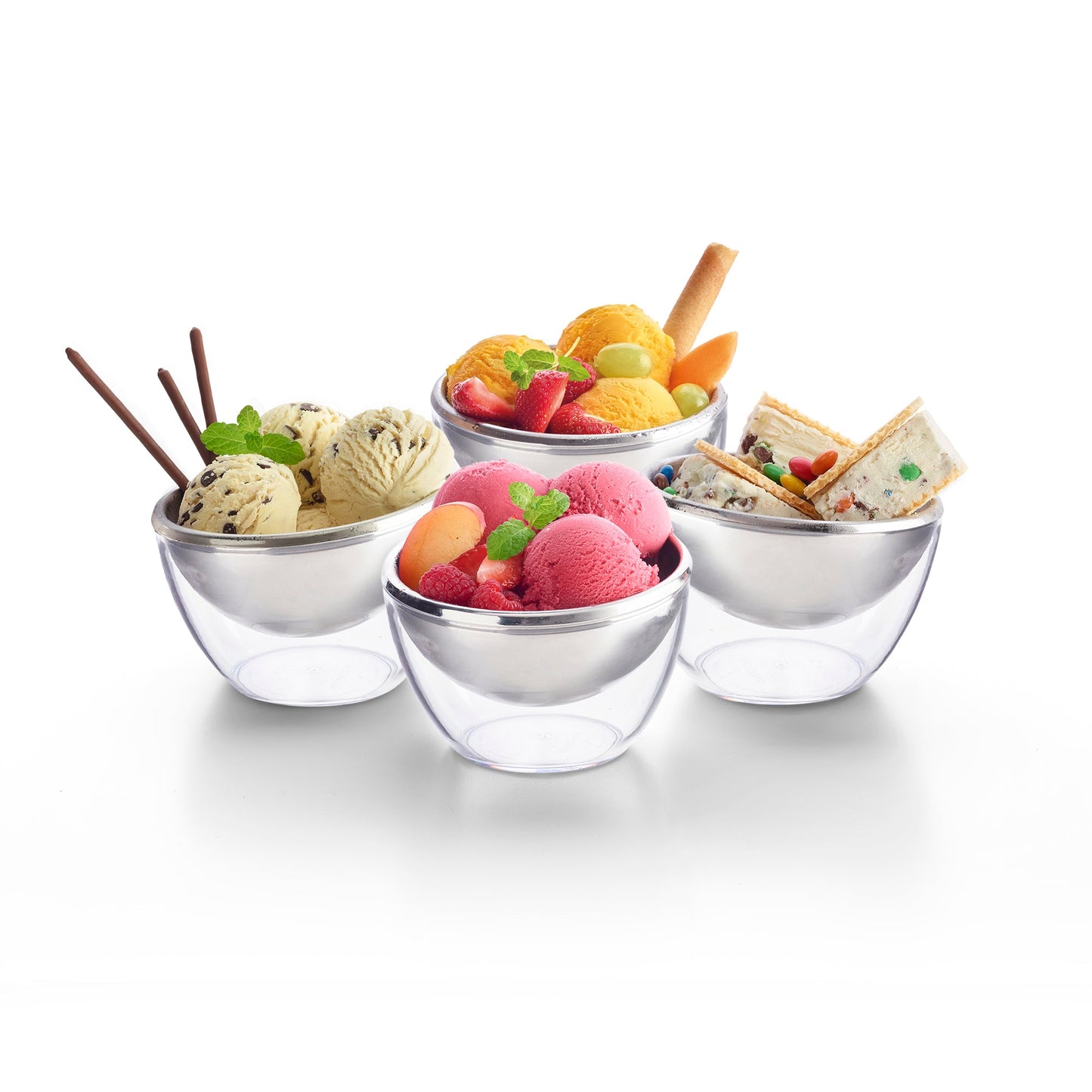 FROSTY CUPS - FREEZING & COOLING SERVING BOWL FOR ICE CREAM, TAPAS, DIPS, DESSERT AND SNACKS - CRYSTAL CLEAR Set de 4
