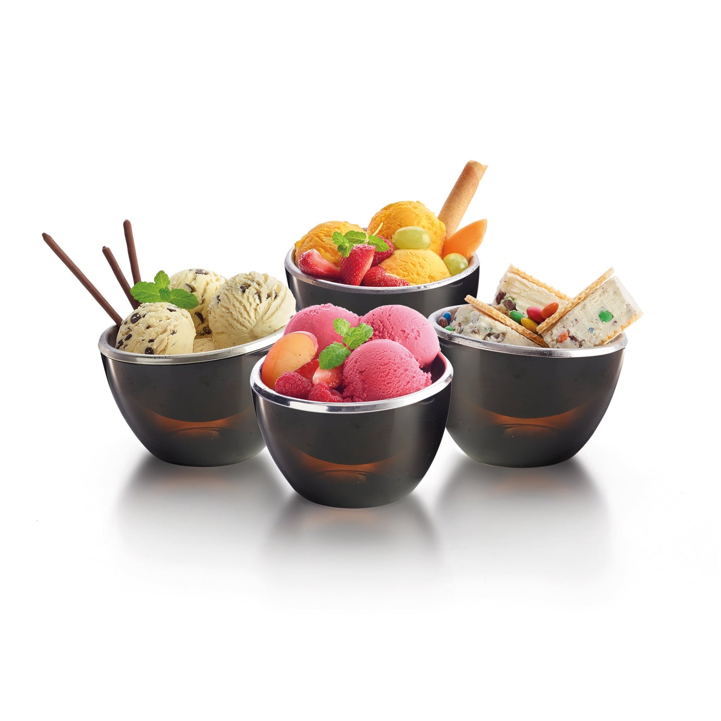 FROSTY CUPS - FREEZING & COOLING SERVING BOWL FOR ICE CREAM, TAPAS, DIPS, DESSERT AND SNACKS - CHOCOLATE BROWN Set de 4
