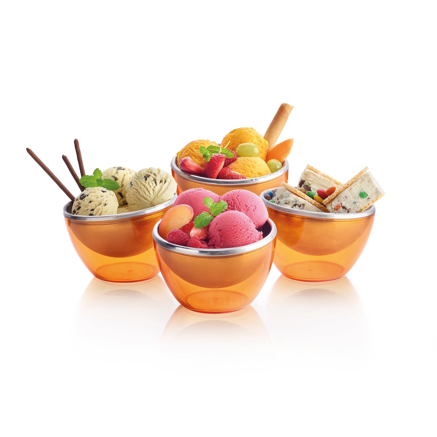 FROSTY CUPS - FREEZING & COOLING SERVING BOWL FOR ICE CREAM, TAPAS, DIPS, DESSERT AND SNACKS - SUNNY ORANGE Set de 4