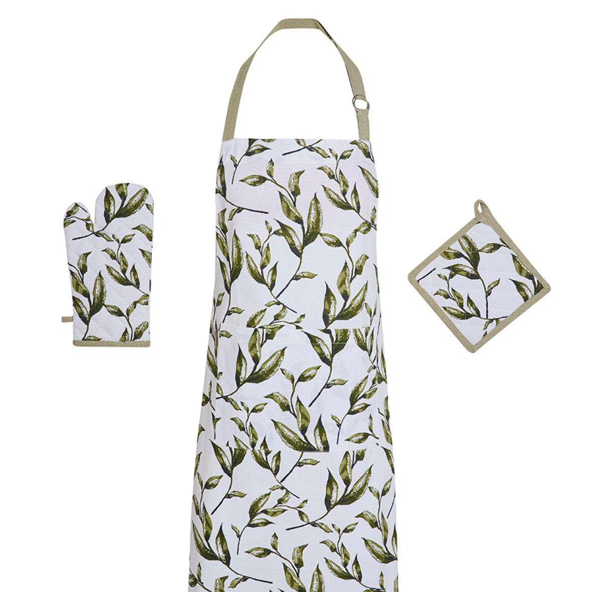 Set of apron, oven mitt and potholder Natur'elle White - 60 x 90 cm + 17 x 32 cm + 20 x 20 cm