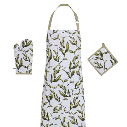 Set of apron, oven mitt and potholder Natur'elle White - 60 x 90 cm + 17 x 32 cm + 20 x 20 cm