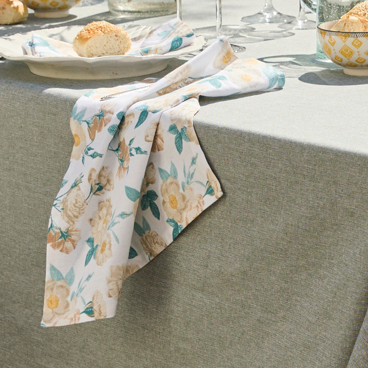 Set of 3 kitchen towels Calme floral White - 50 x 70 cm