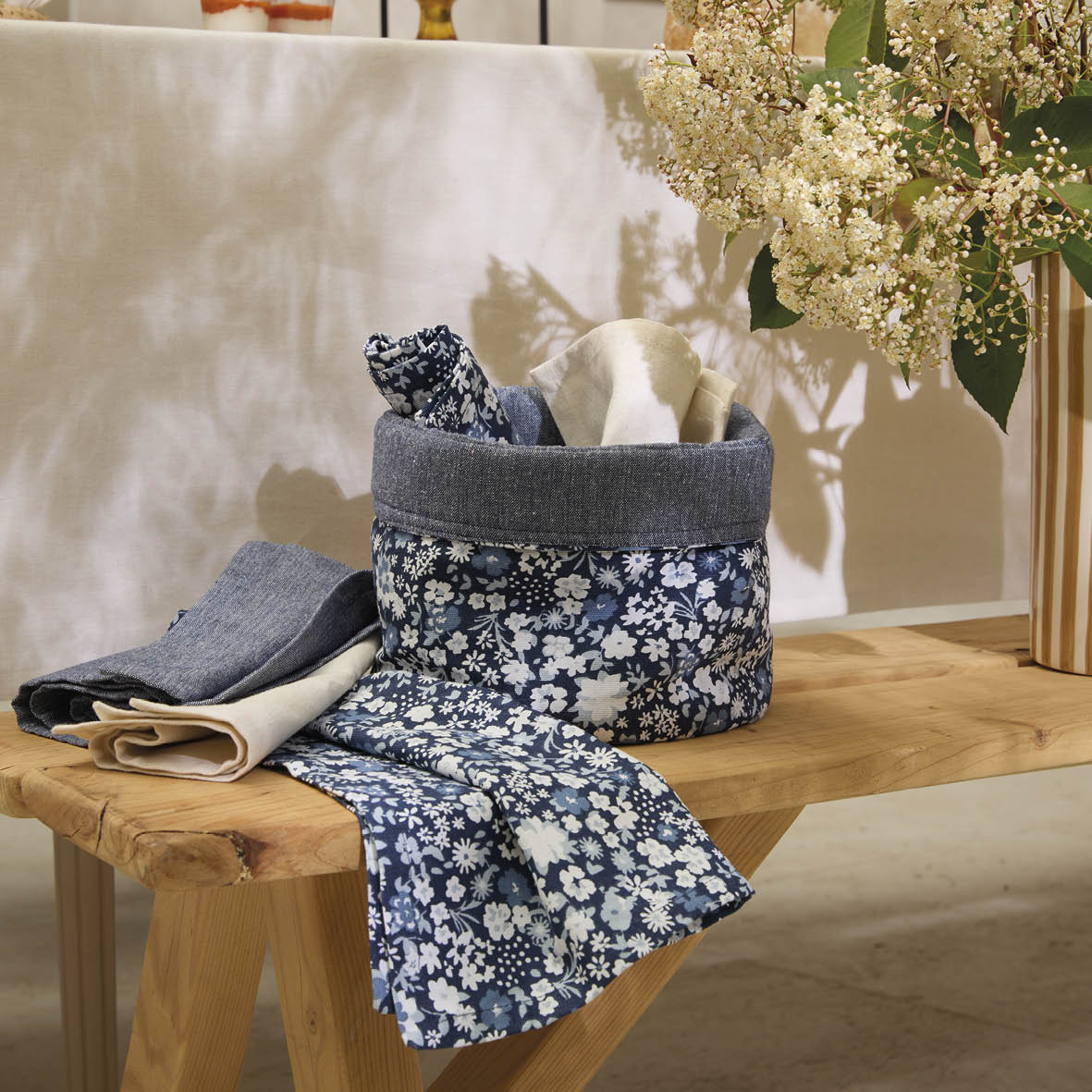Bread basket Fleurs de nuit Dark blue - 20 x 21 cm