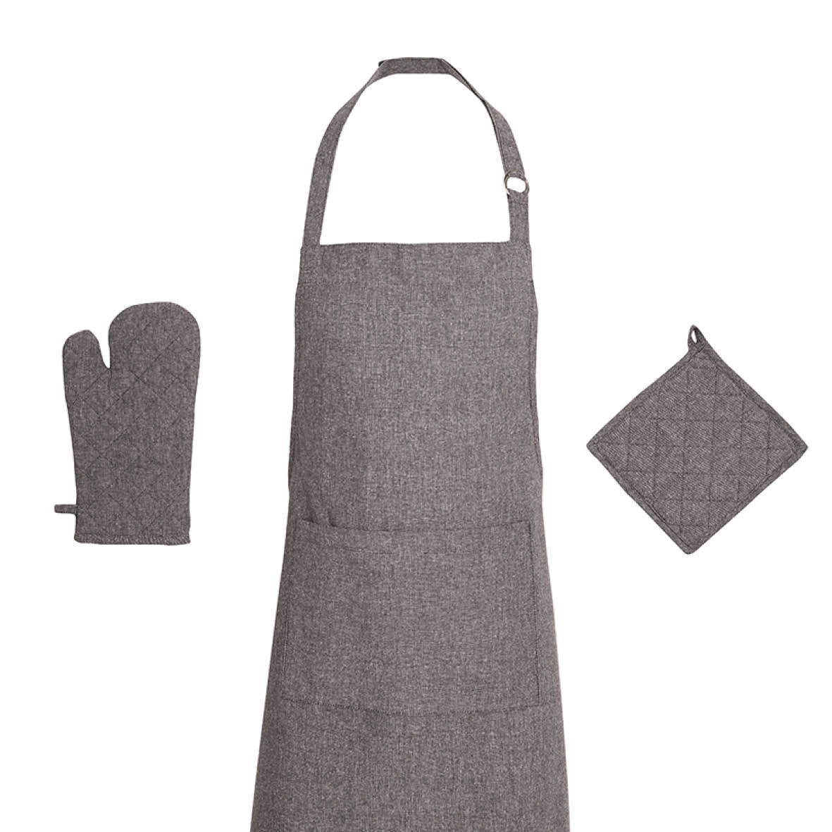 Set of apron, oven mitt and potholder  Chambray Dark grey - 60 x 90 cm + 17 x 32 cm + 20 x 20 cm