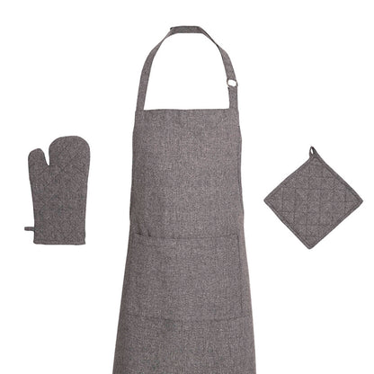 Set of apron, oven mitt and potholder  Chambray Dark grey - 60 x 90 cm + 17 x 32 cm + 20 x 20 cm