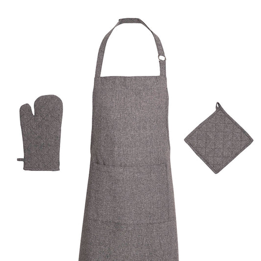 Set of apron, oven mitt and potholder  Chambray Dark grey - 60 x 90 cm + 17 x 32 cm + 20 x 20 cm