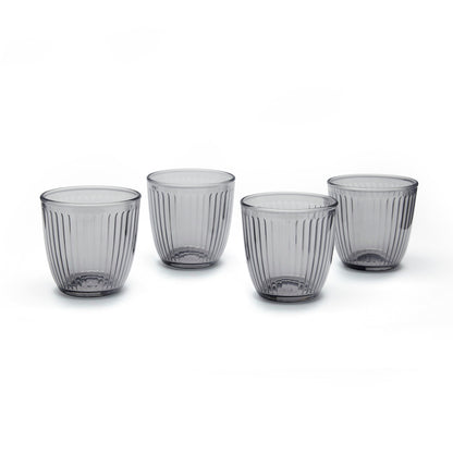 Set of 4 low tumblers in glass - Rayon - Dark grey