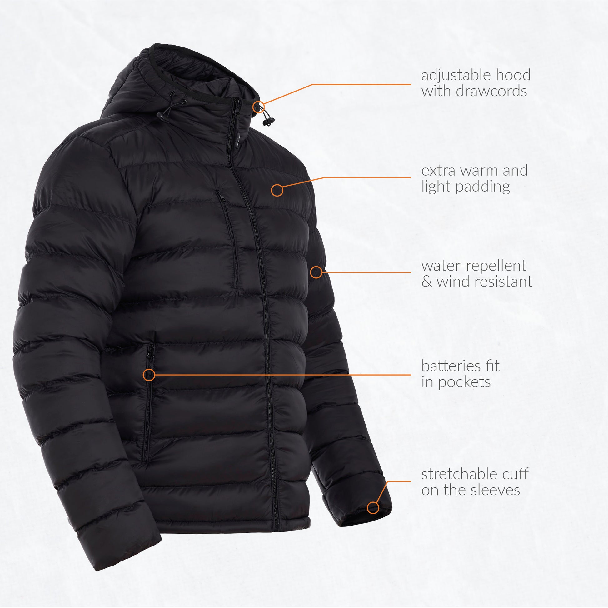 Heated padded jacket - Regular fit for Men - with hood - Super power technology