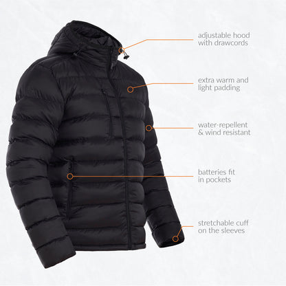 Heated padded jacket - Regular fit for Men - with hood - Super power technology