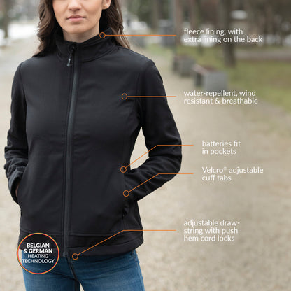 Heated softshell jacket - Slim fit for Women - With extra warm fleece lining - Super power - Black