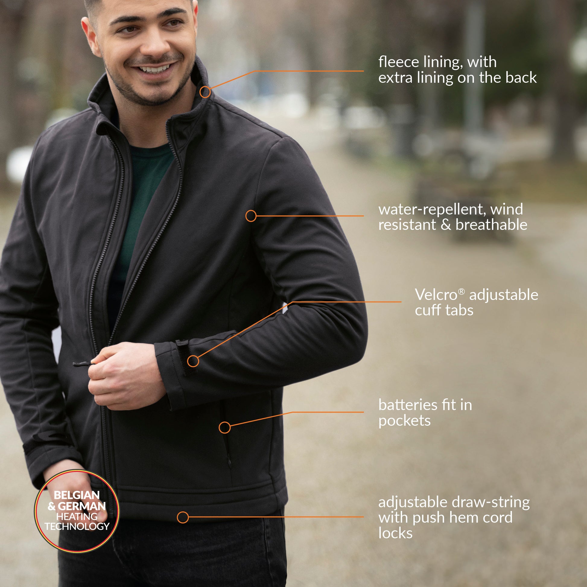 Heated Softshell Jacket - Regular Fit for Men - With Extra Warm Fleece Lining - Super power